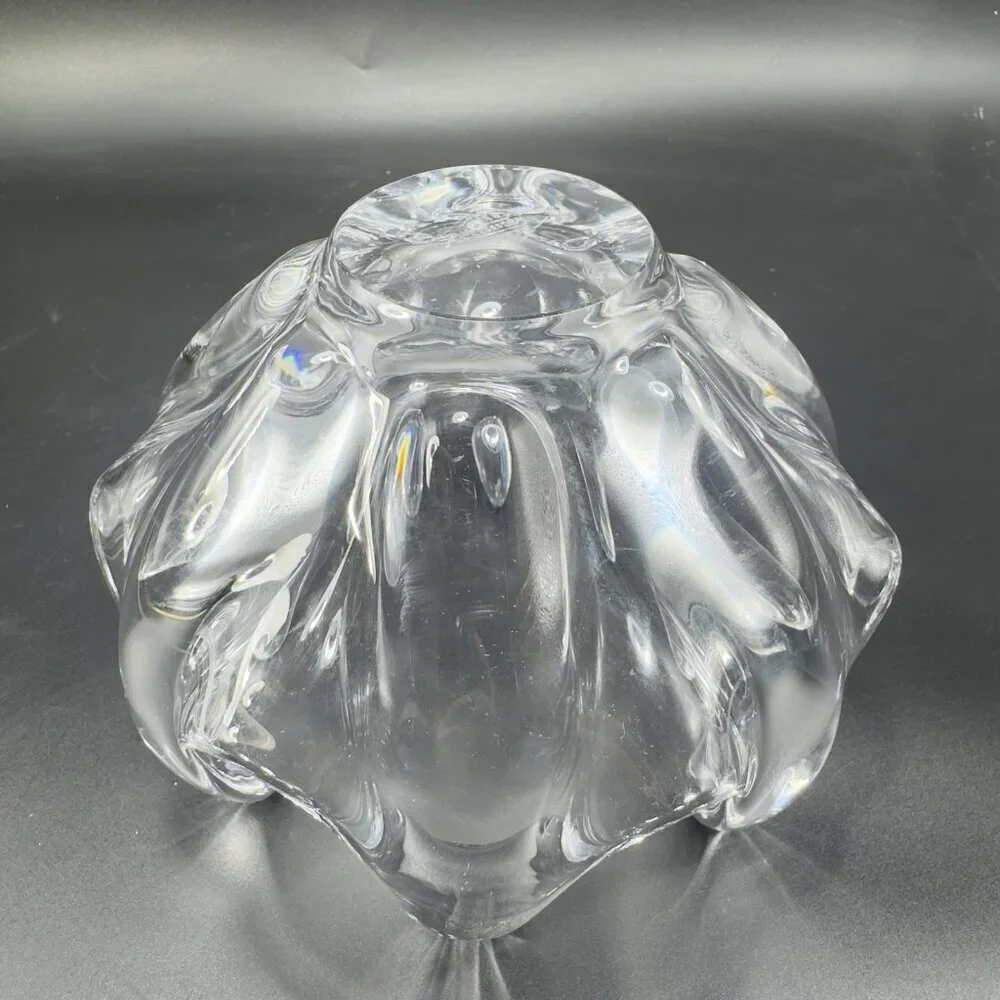 Vannes Clear Crystal France‎ Le Chatel Abstract Freeform Art Glass Bowl Signed
